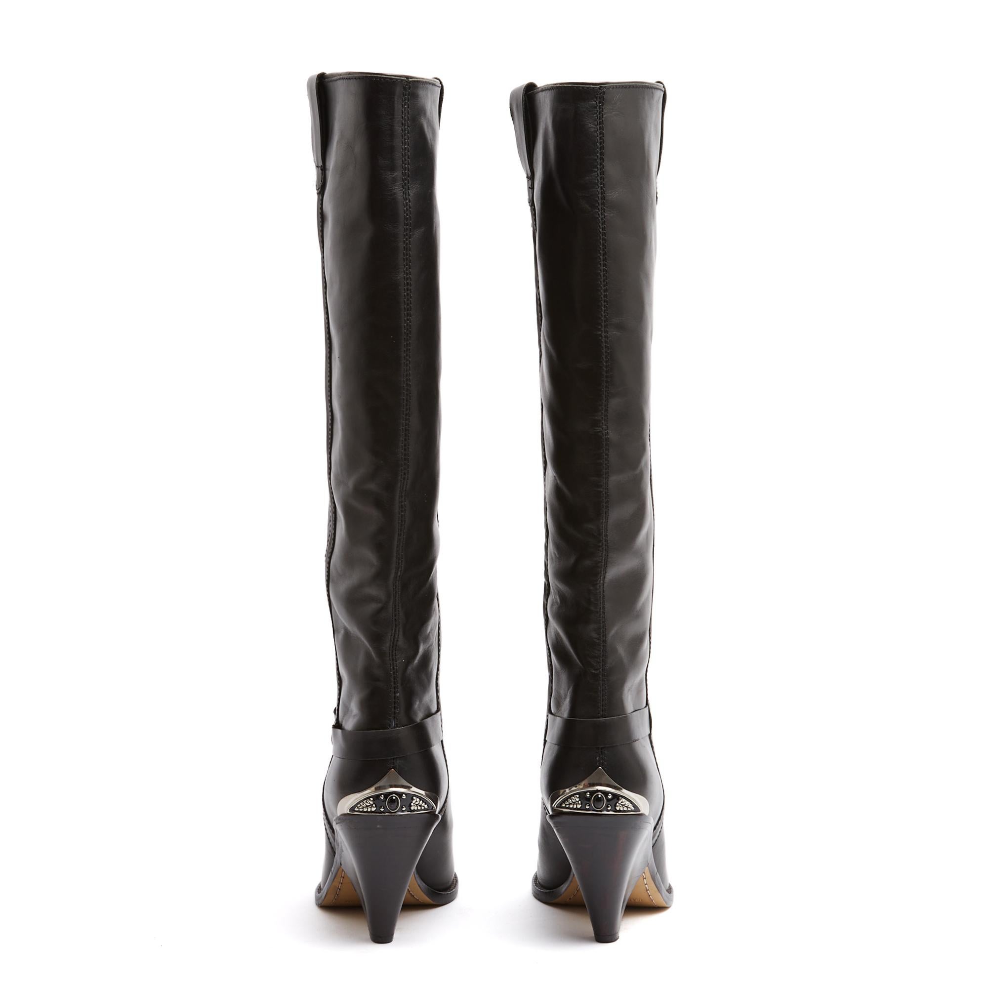 Women's Isabel Marant Bottes Lamsy Noir EU37 Black Leather Cowboy Boots UK4 US6. For Sale