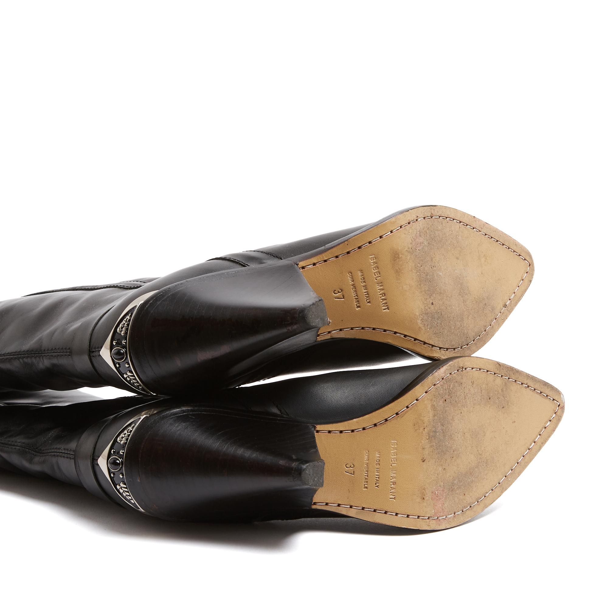 Isabel Marant Bottes Lamsy Noir EU37 Black Leather Cowboy Boots UK4 US6. For Sale 1