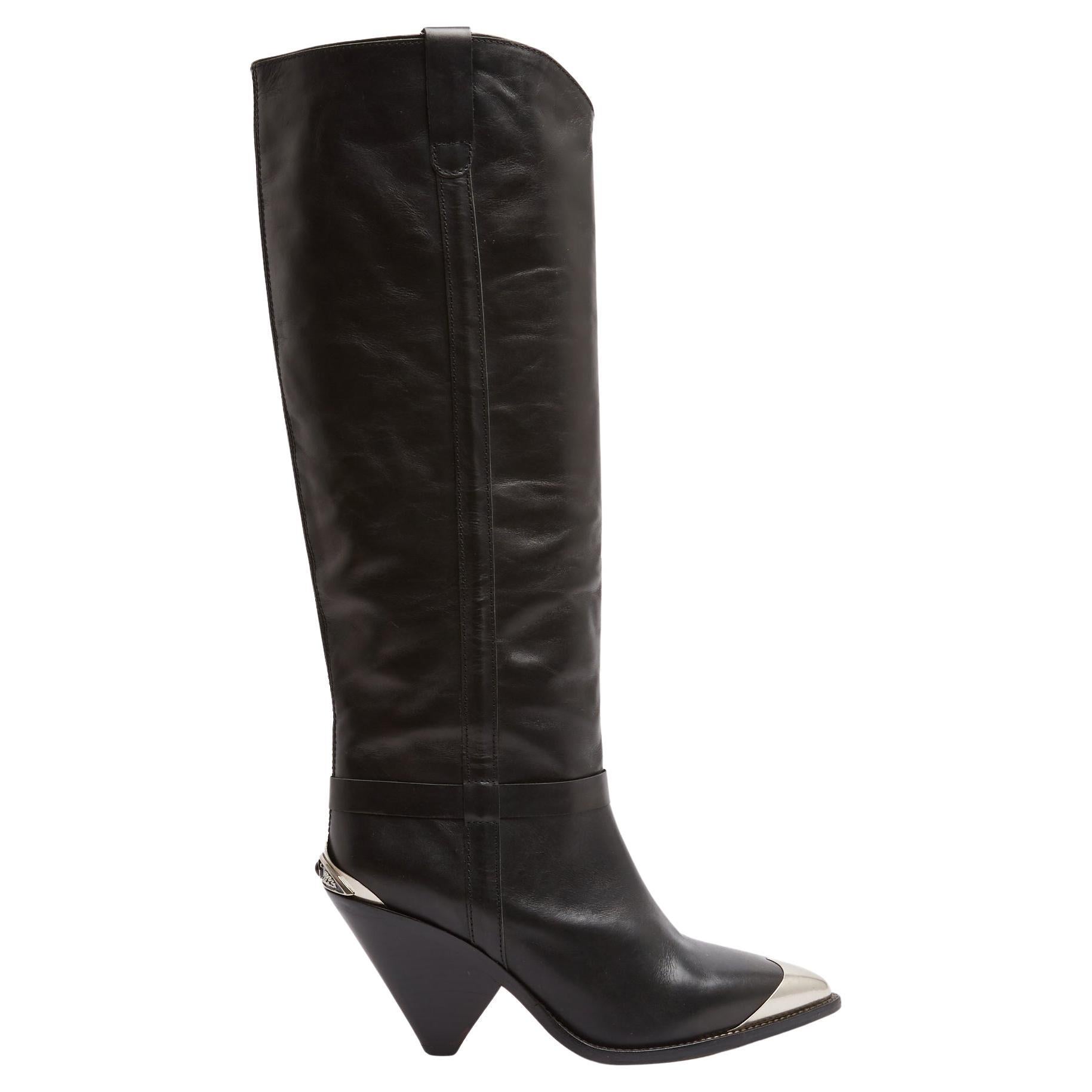 Isabel Marant Bottes Lamsy Noir EU37 Black Leather Cowboy Boots UK4 US6. For Sale