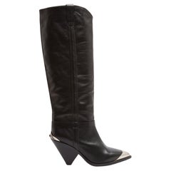 Isabel Marant Bottes Lamsy Noir EU37 Botas vaqueras de cuero negro UK4 US6.