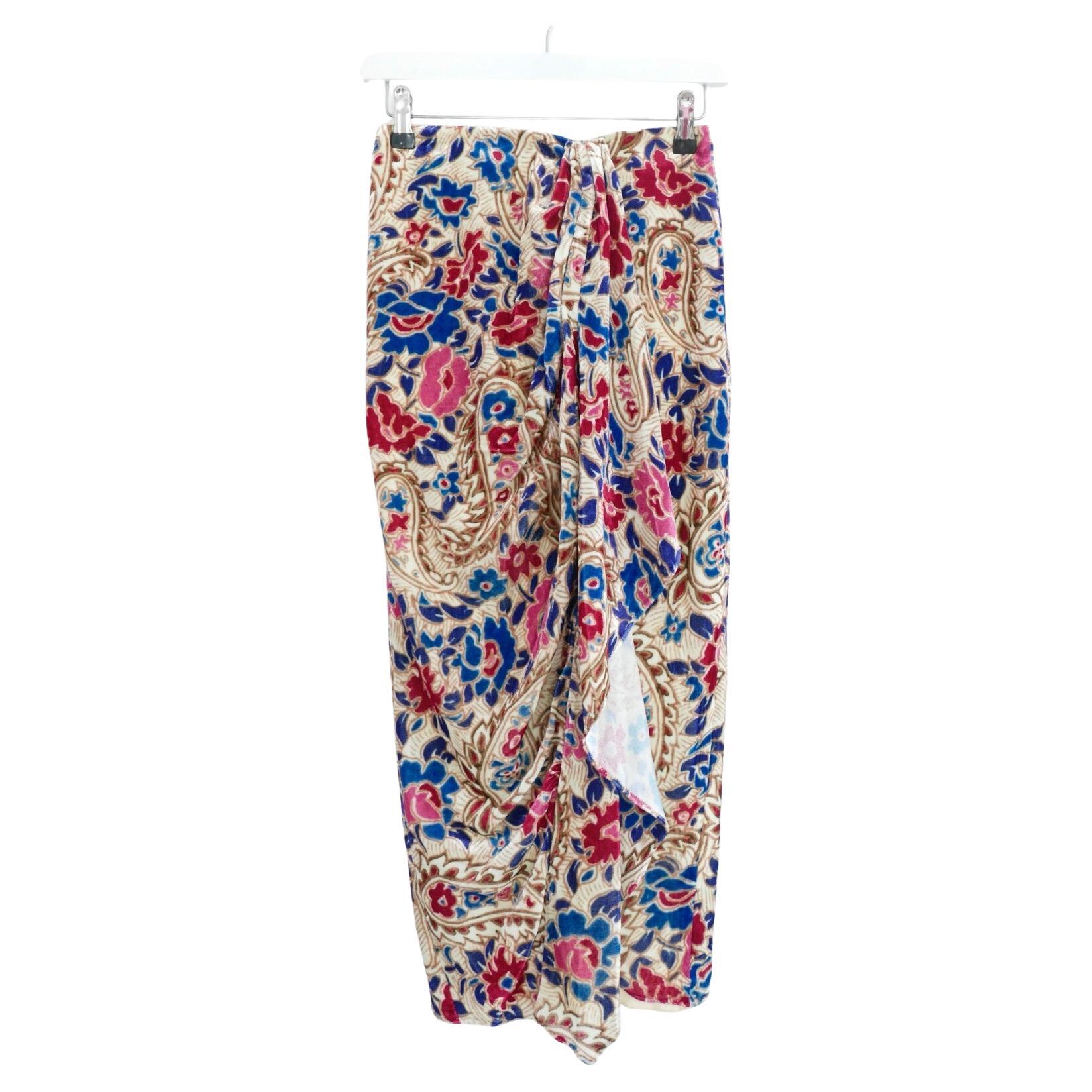 Isabel Marant Breenea Falda Midi de Terciopelo Floral y Paisley en venta