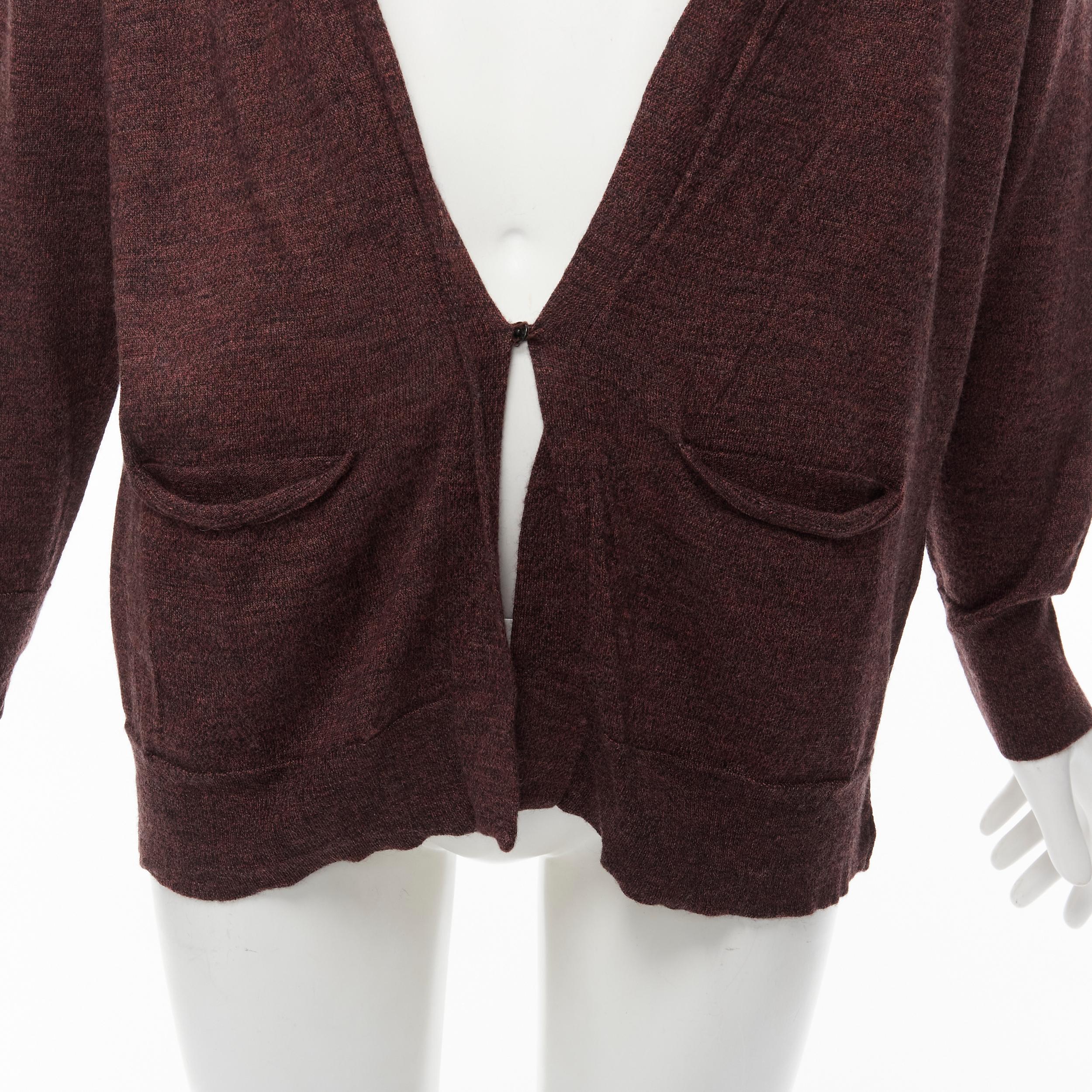 ISABEL MARANT brown 100% mercerised wool single button cardigan Sz. 1 S
Reference: YNWG/A00152
Brand: Isabel Marant
Designer: Isabel Marant
Material: Wool
Color: Brown
Pattern: Solid
Closure: Snap Buttons

CONDITION:
Condition: Very good, this item