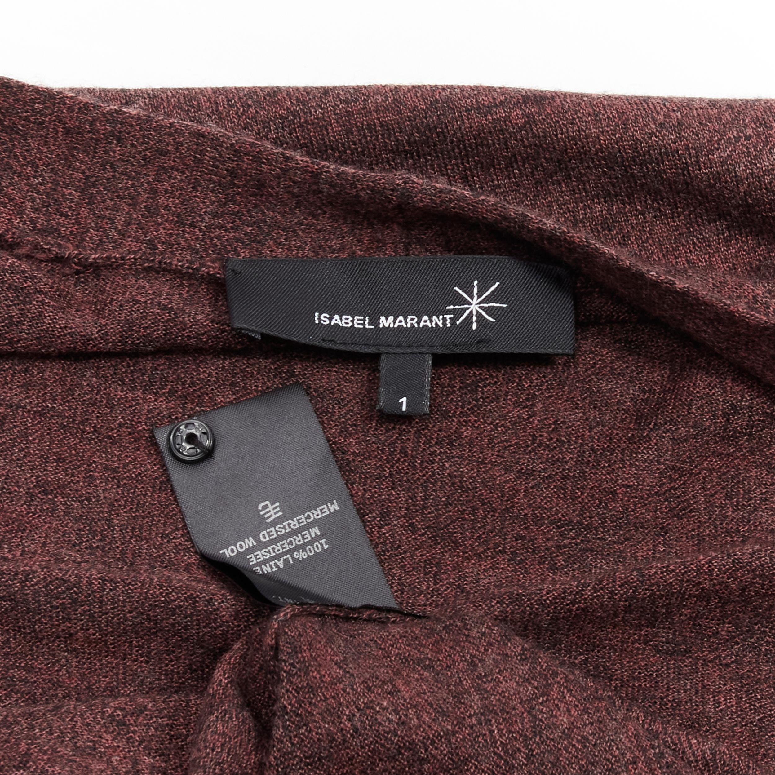 ISABEL MARANT - Cardigan à un seul bouton en laine mercerisée marron 100 %, taille 1 S en vente 5