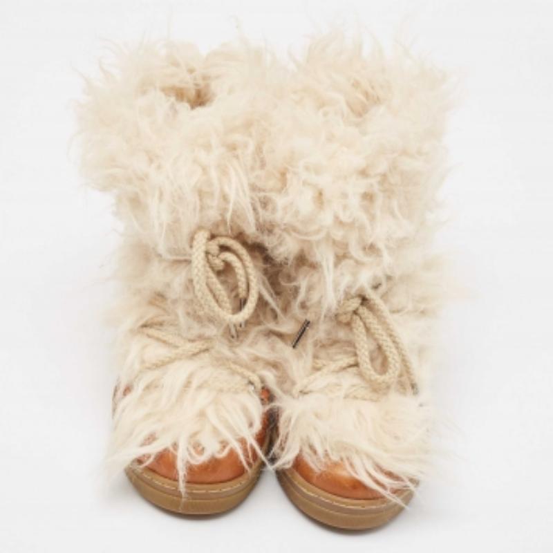 Isabel Marant Bottes en cuir et fourrure marron Taille 37 Bon état - En vente à Dubai, Al Qouz 2