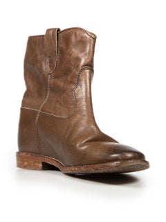Isabel Marant Brown Leather Flat Ankle Boots Size IT 38