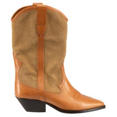Isabel Marant Brown Leather Low Heel Cowboy Boots Size IT 37