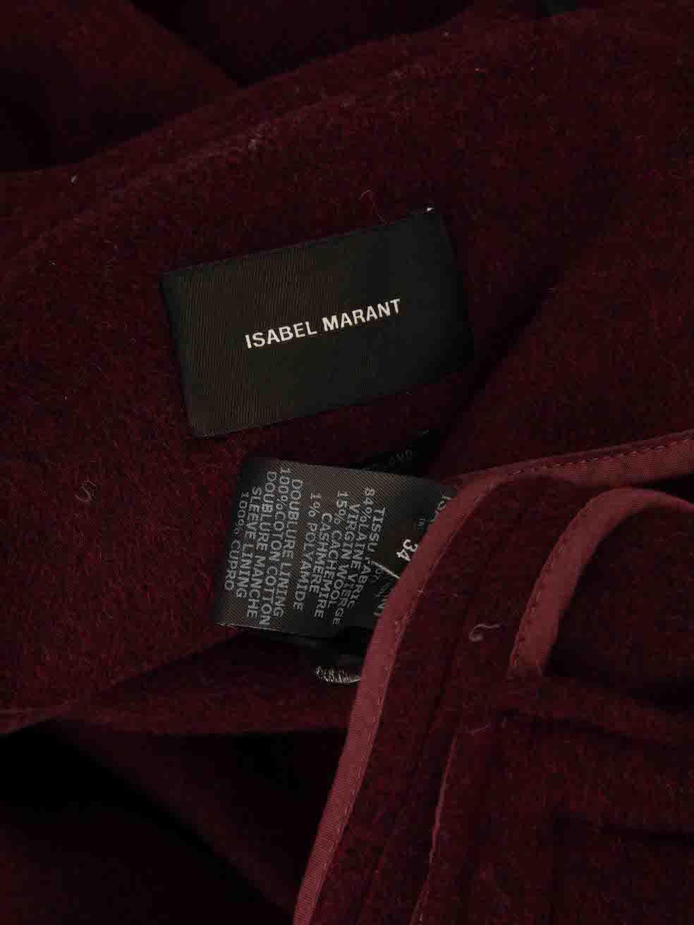 Isabel Marant Burgunderfarbener Wollmantel mit Knopfleiste Größe XS Damen im Angebot