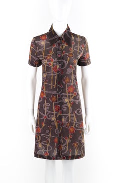 ISABEL MARANT c.1990s Purple Gold Sparkly Abstract Floral Print Button-Up Dress