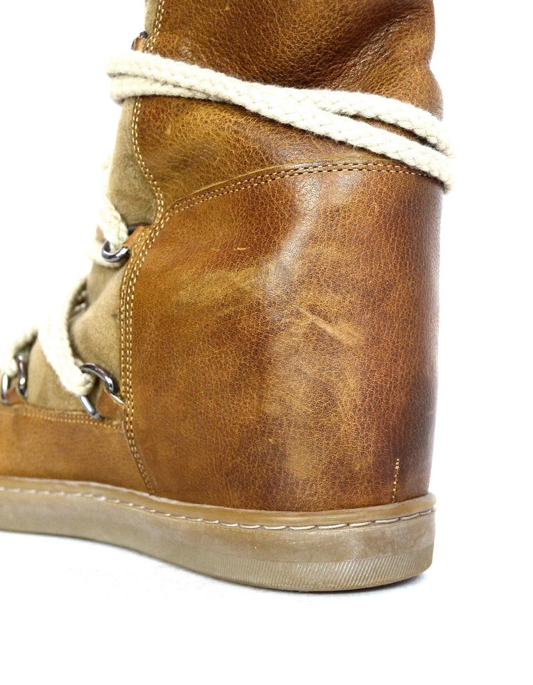 Isabel Marant Camel Shearling Nowles Lace Up Hidden Wedge ...