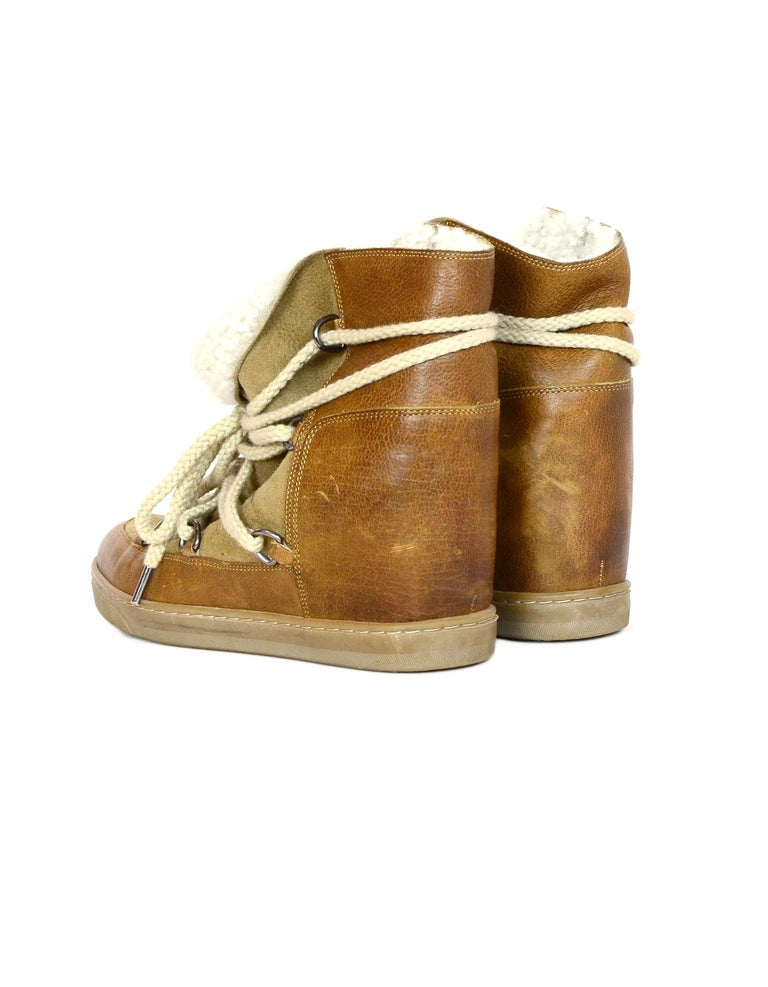 Isabel Marant Camel Shearling Nowles Lace Up Hidden Wedge Boots Sz 40 For Sale At 1stdibs