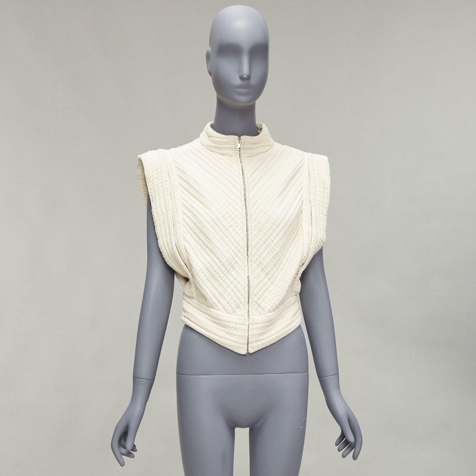 ISABEL MARANT Carola cream cotton striped quilted boxy crop top FR38 M 6