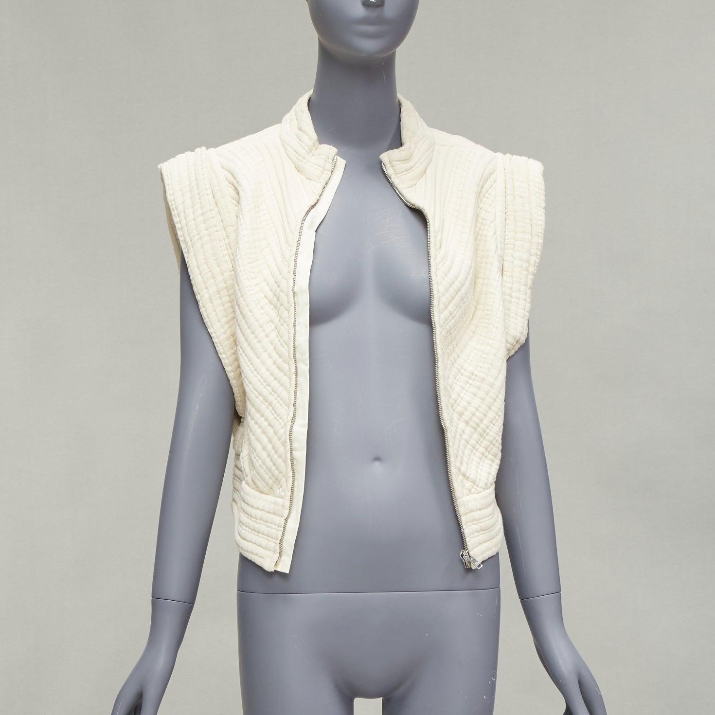Beige ISABEL MARANT Carola cream cotton striped quilted boxy crop top FR38 M