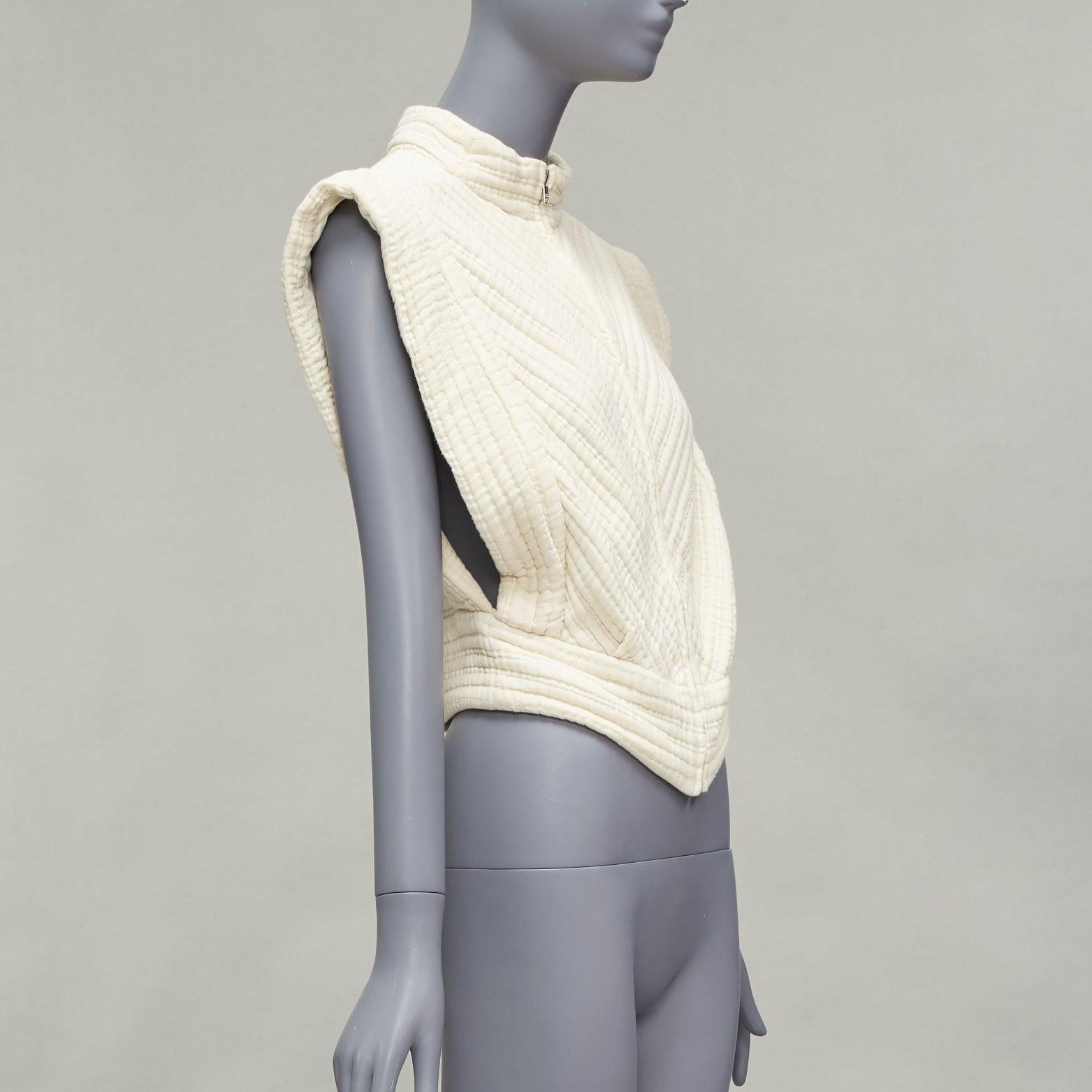Women's ISABEL MARANT Carola cream cotton striped quilted boxy crop top FR38 M