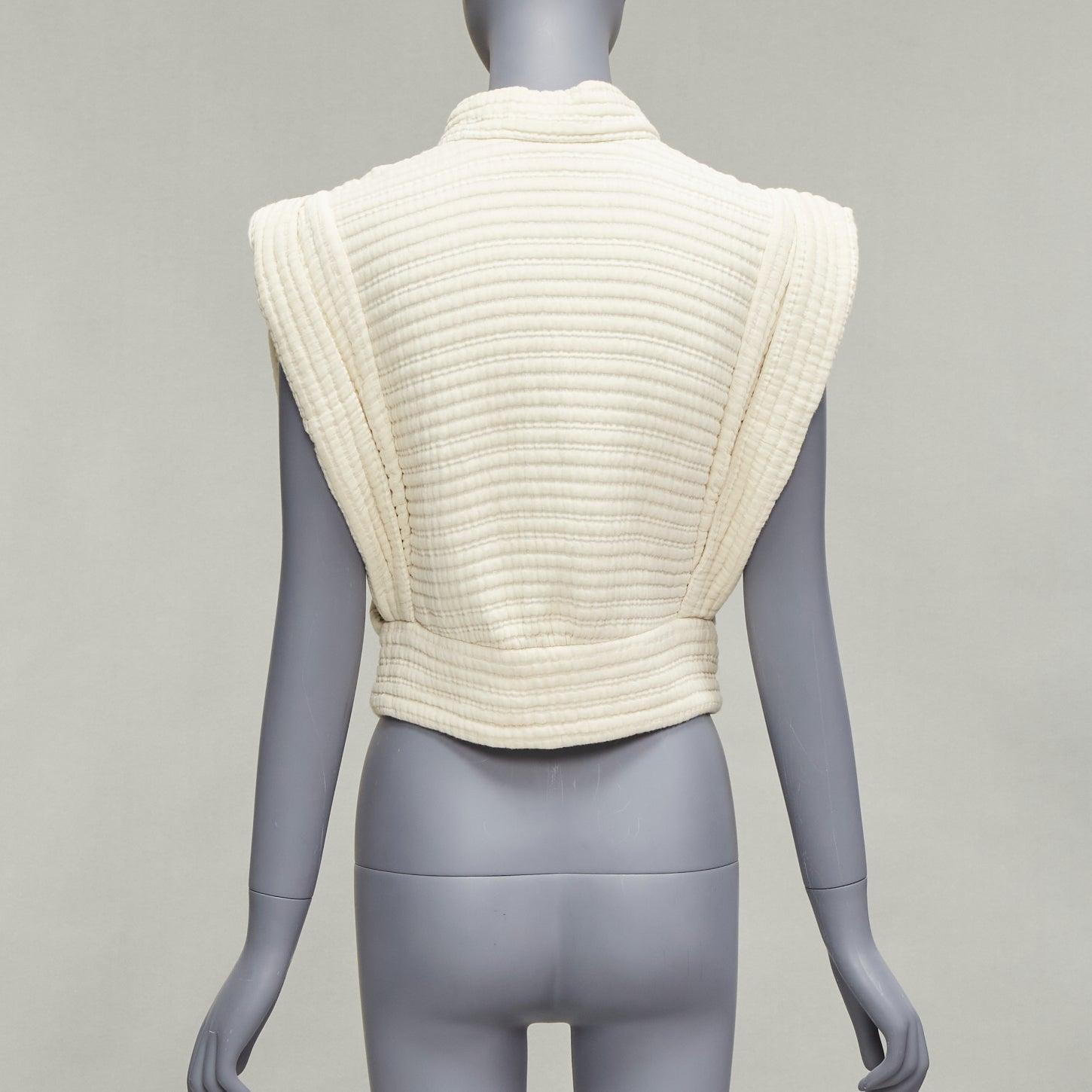 ISABEL MARANT Carola cream cotton striped quilted boxy crop top FR38 M 2
