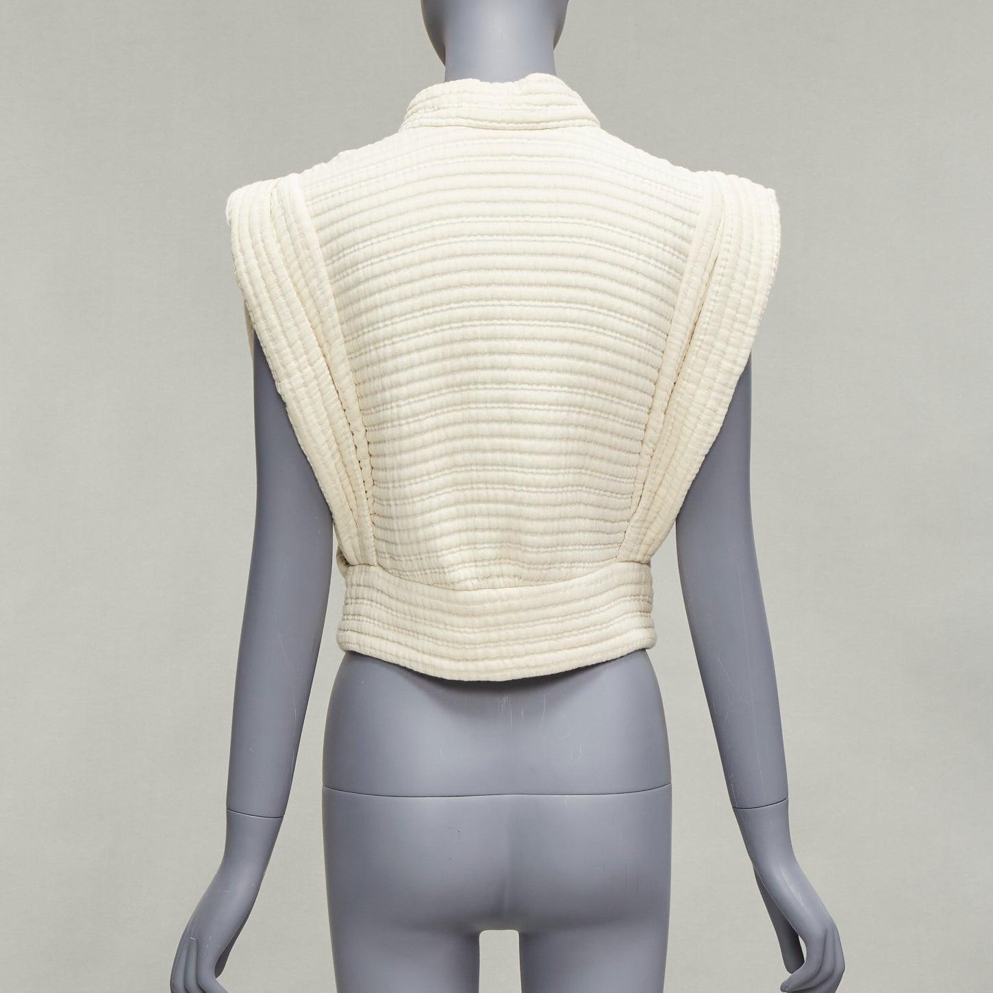 ISABEL MARANT Carola cream cotton striped quilted boxy crop top FR38 M For Sale 3