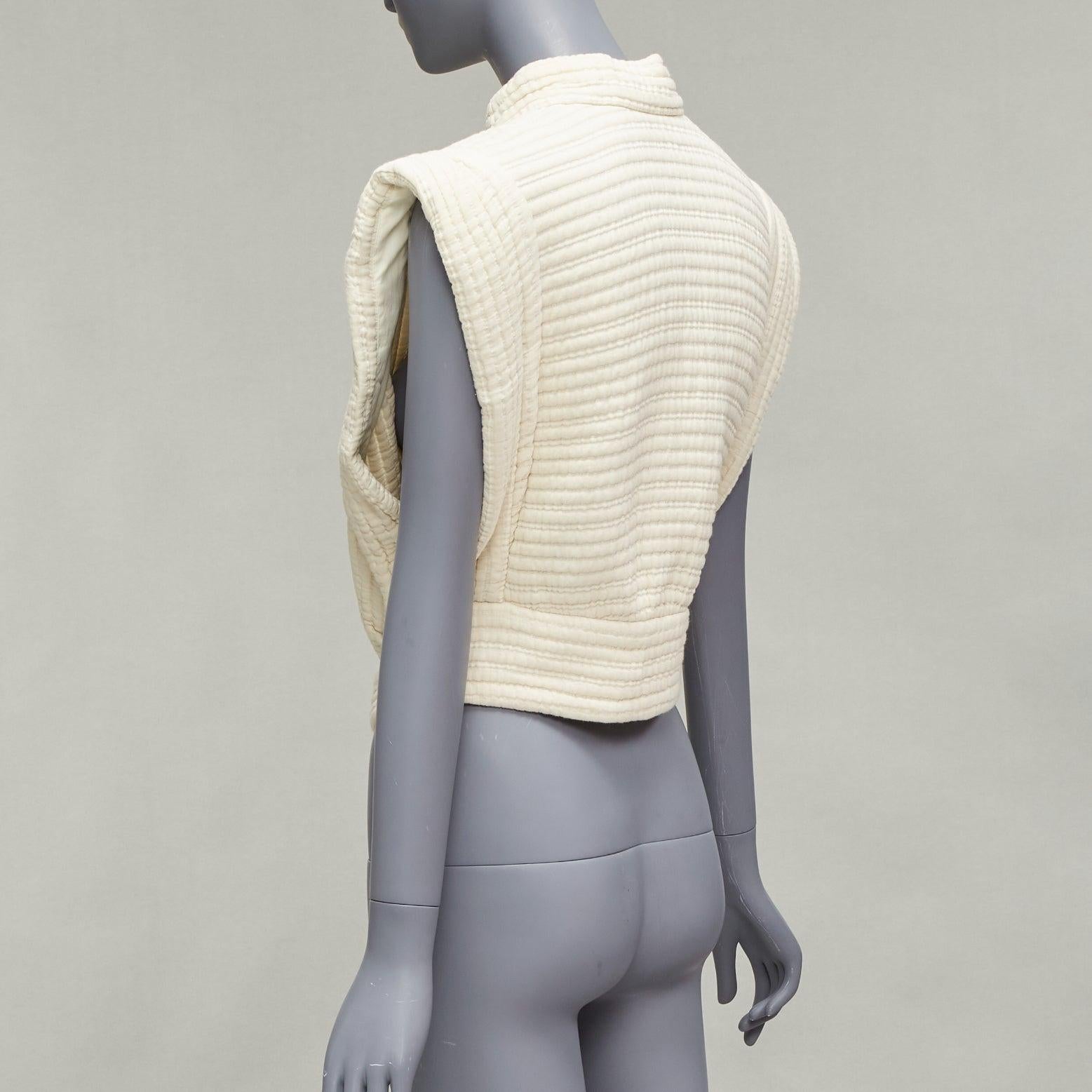 ISABEL MARANT Carola cream cotton striped quilted boxy crop top FR38 M 3