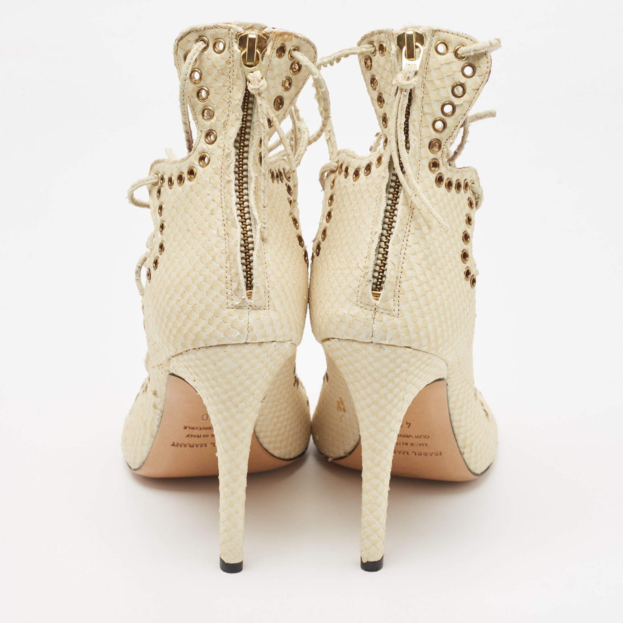 Women's Isabel Marant Cream Python Embossed Leather Lelie Strappy Sandals Size 40