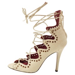 Used Isabel Marant Cream Python Embossed Leather Lelie Strappy Sandals Size 40