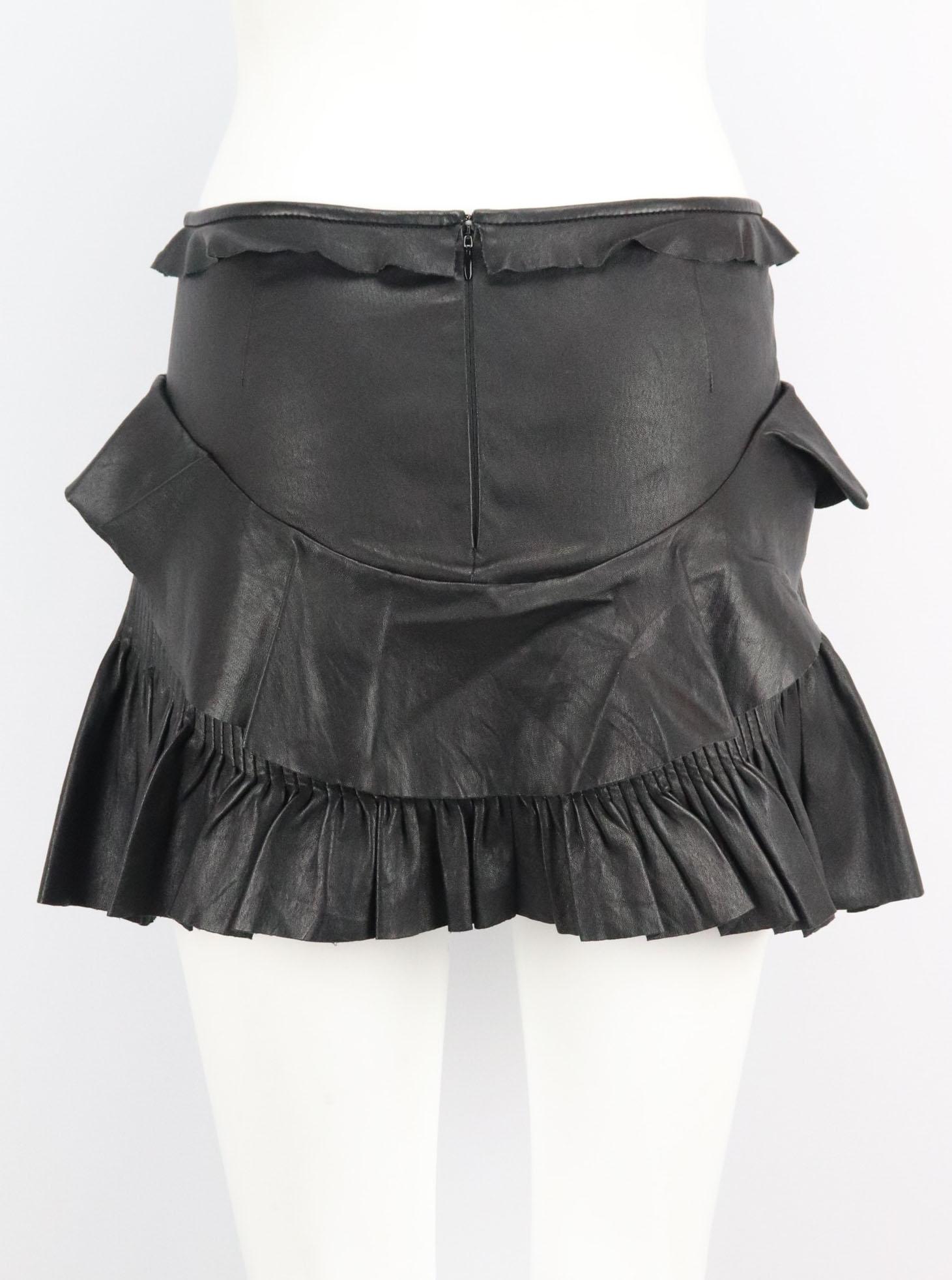 leather ruffle mini skirt