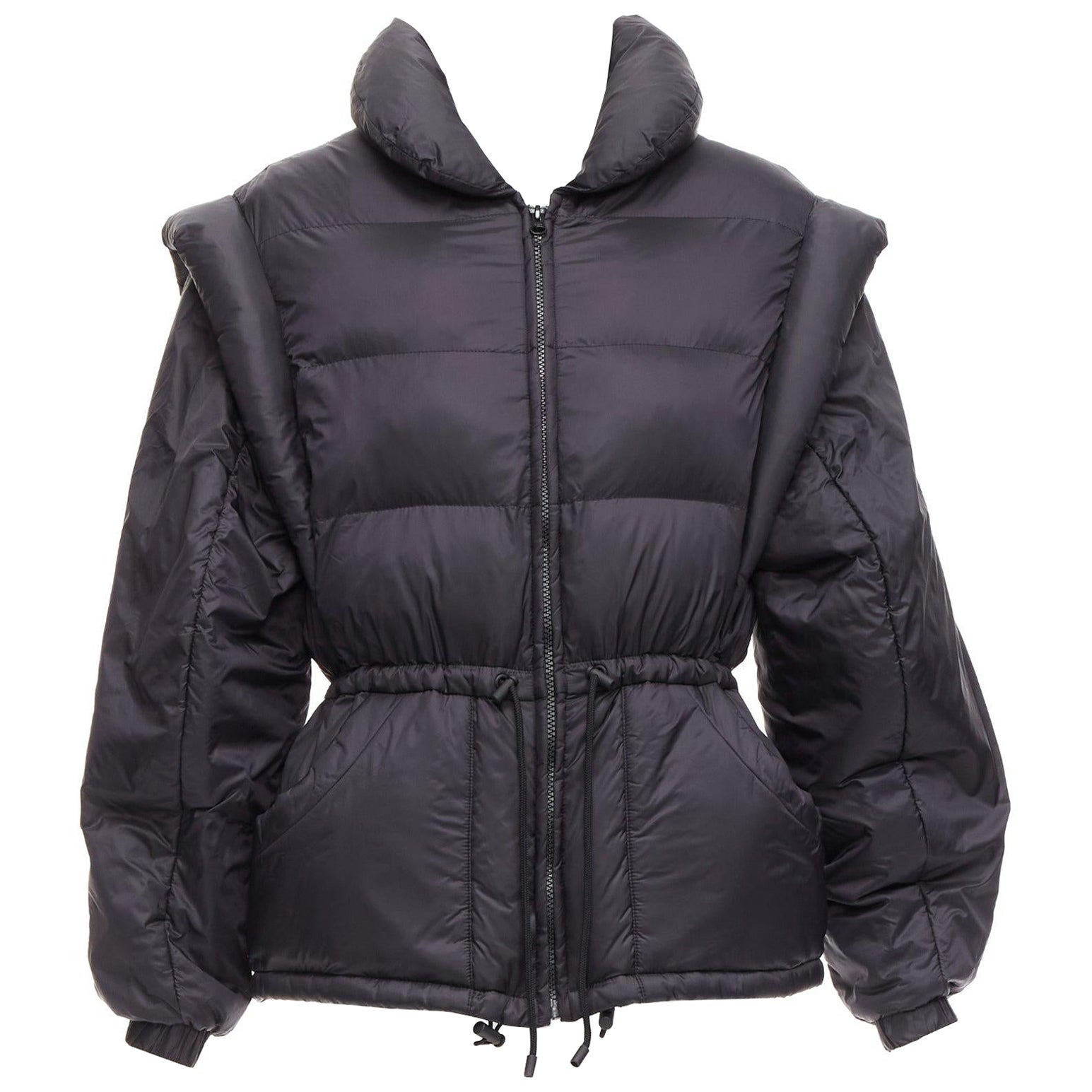 ISABEL MARANT Darsha Convertible black quilted puffer padded shell jacket FR38 M