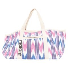 ISABEL MARANT Darwen creIkat print ecru pink blue graphic canvas logo tote bag