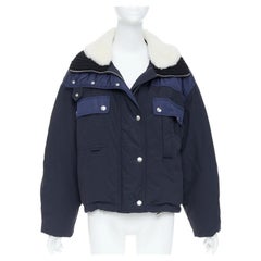 ISABEL MARANT Dellazia shearling trimmed navy colorblock bomber jacket FR36 S
