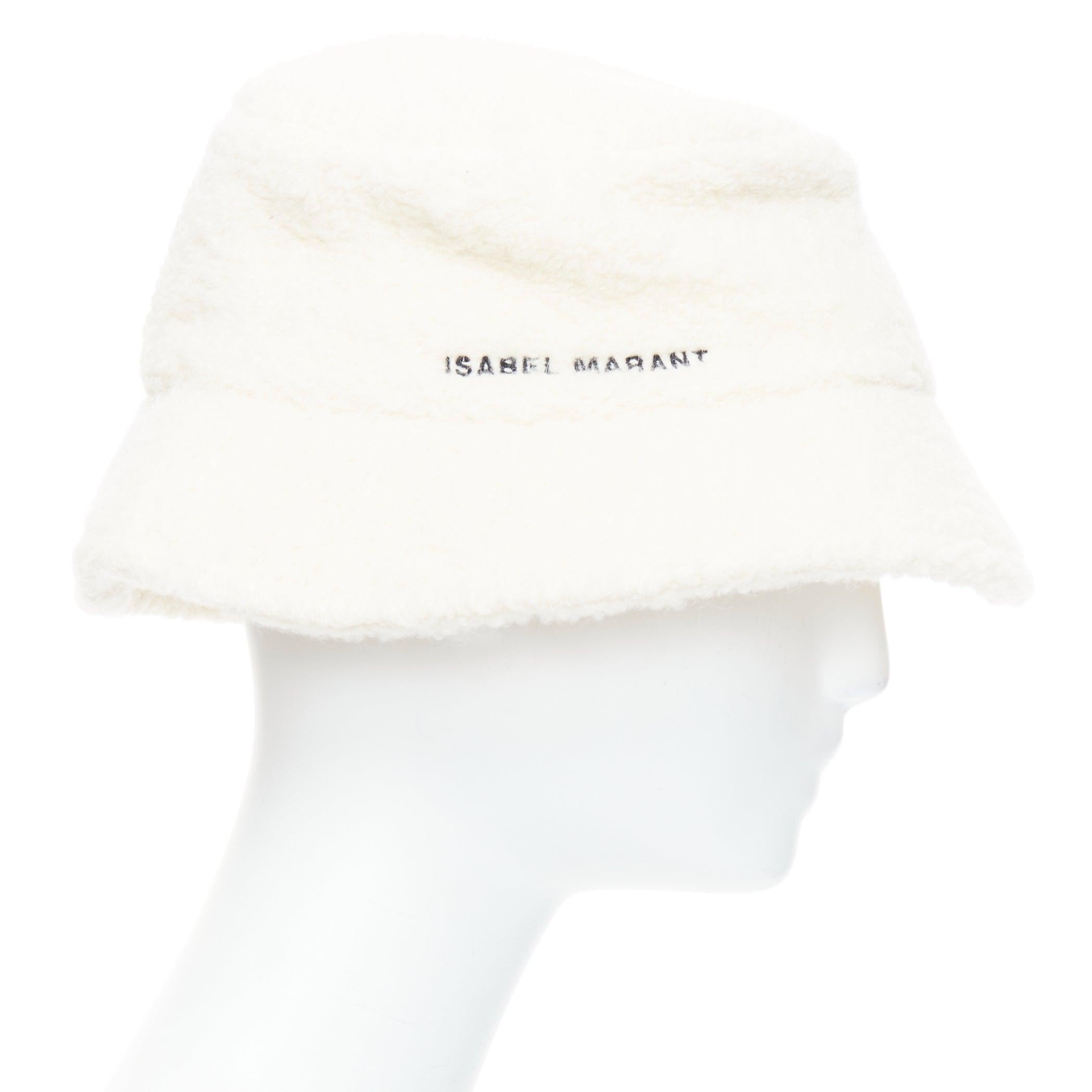 Donna ISABEL MARANT Denji cappello a secchiello con logo in misto lana vergine e alpaca ecrù in vendita