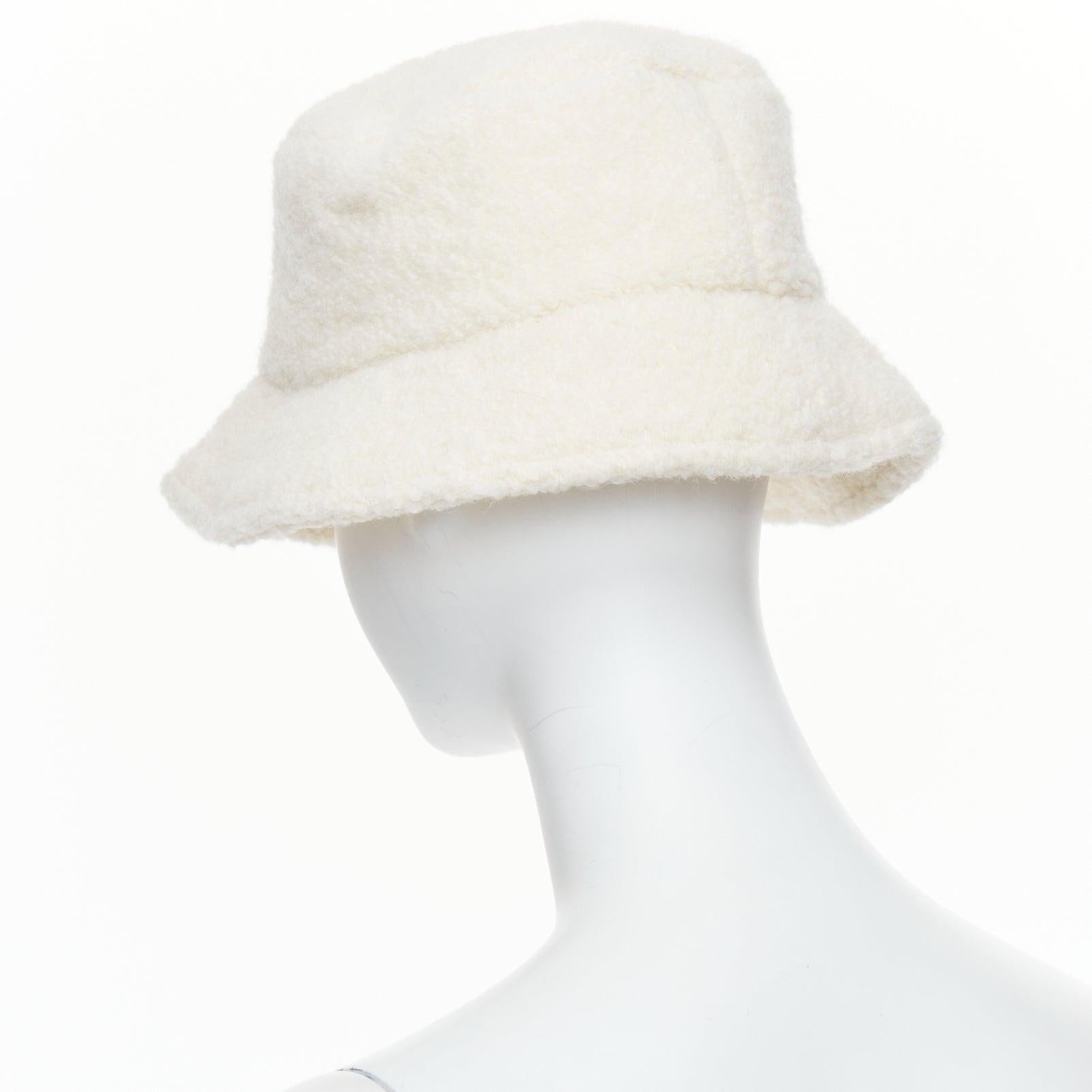 ISABEL MARANT Denji cappello a secchiello con logo in misto lana vergine e alpaca ecrù in vendita 2