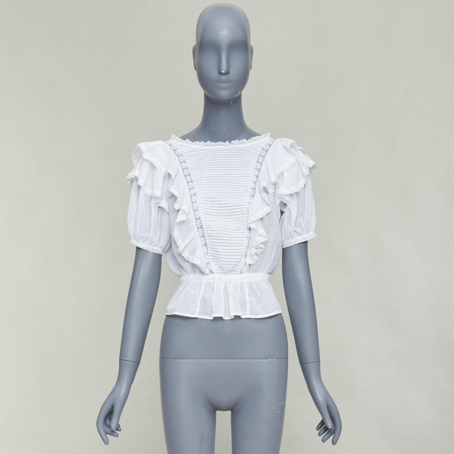 ISABEL MARANT Dentelle coton blanc dentelle garniture boho ruffle peasant top FR36 S
Référence : ECLO/A00190
Marque : Isabel Marant
Matériau : Coton
Couleur : blanc
Motif : Solide
Fermeture : bouton
Fabriqué en : Inde

CONDITION :
Condition : Bon,