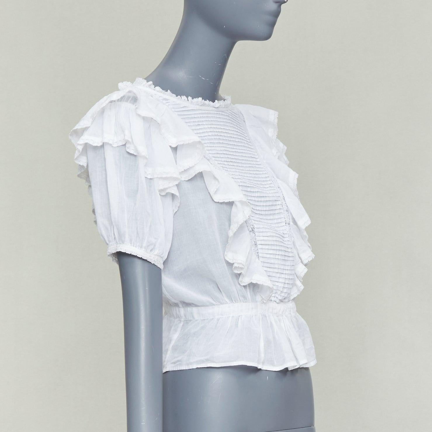 Gris ISABEL MARANT Dentelle coton blanc dentelle garniture boho ruffle peasant top FR36 S en vente