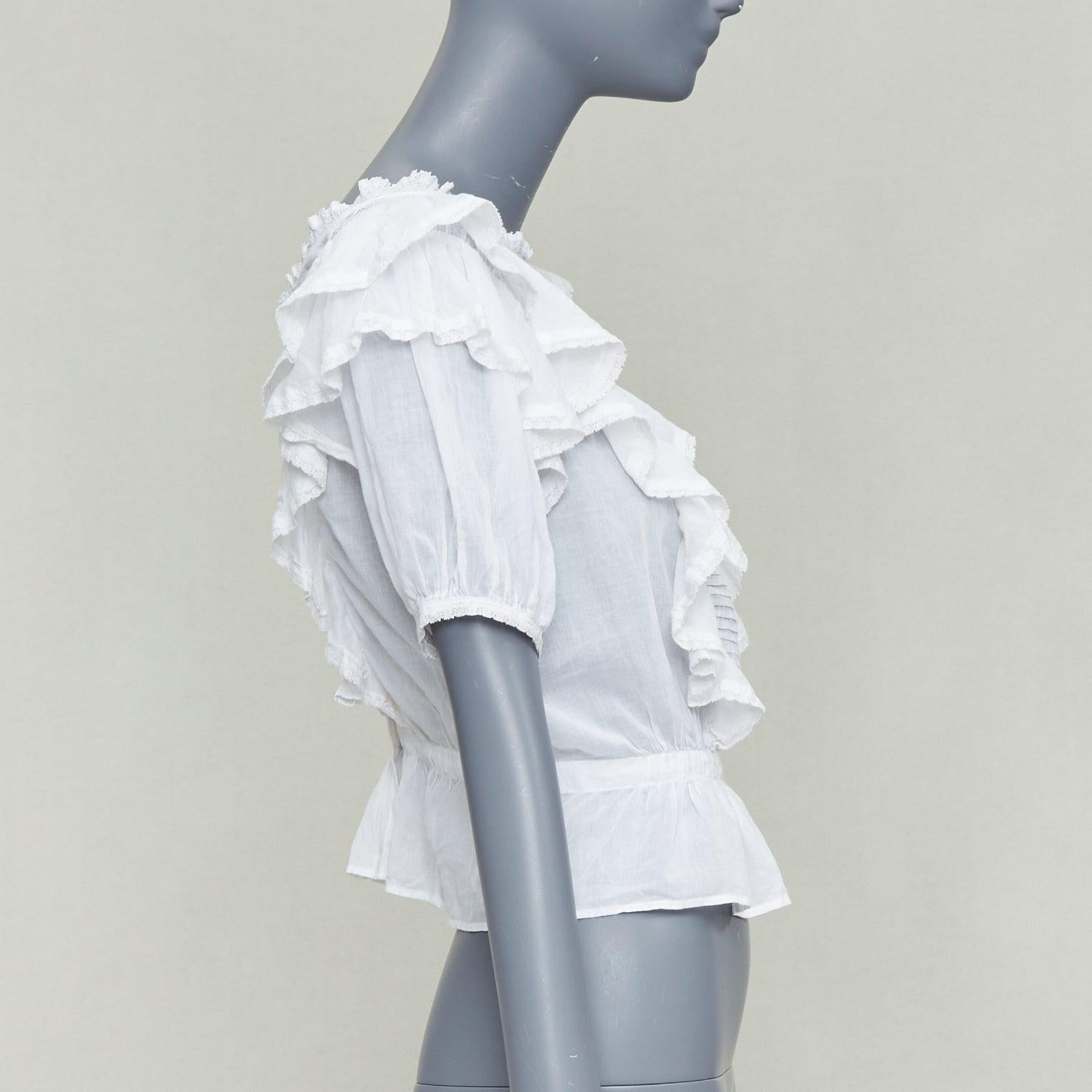 ISABEL MARANT Dentelle coton blanc dentelle garniture boho ruffle peasant top FR36 S Pour femmes en vente