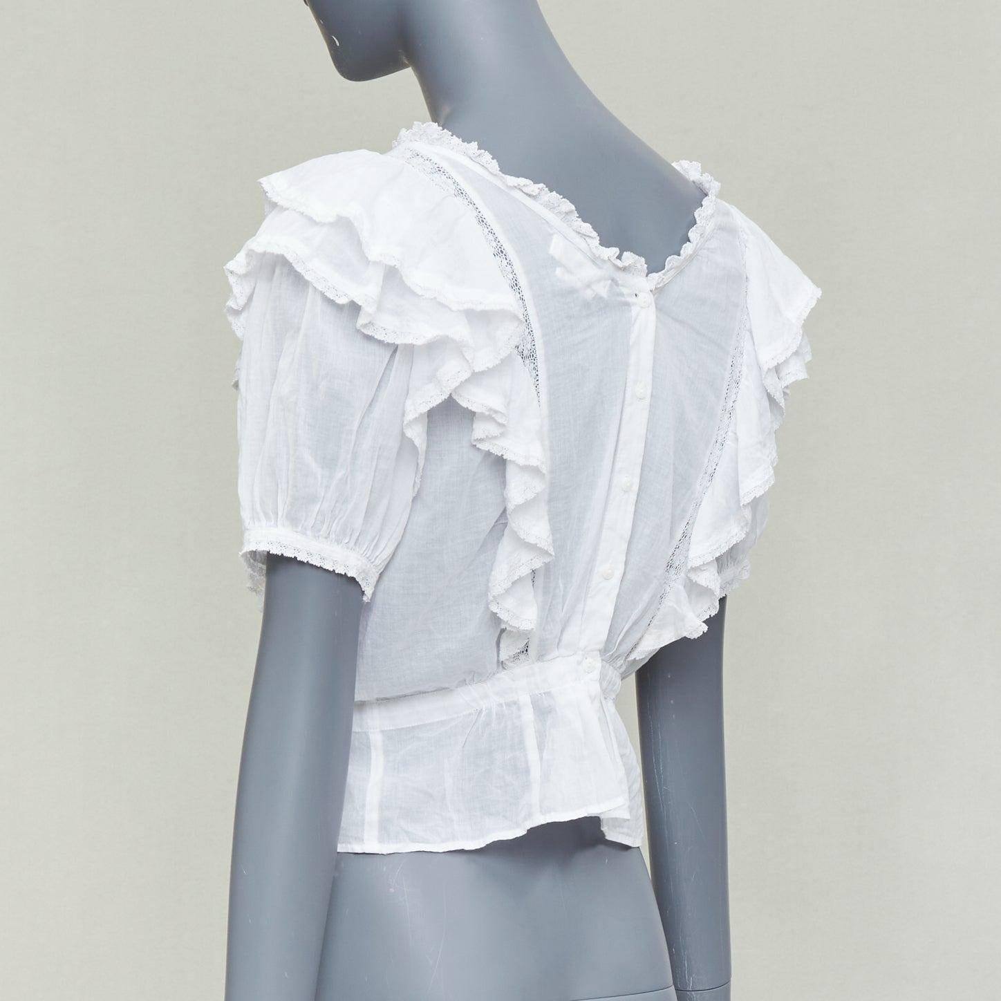 ISABEL MARANT Dentelle coton blanc dentelle garniture boho ruffle peasant top FR36 S en vente 2