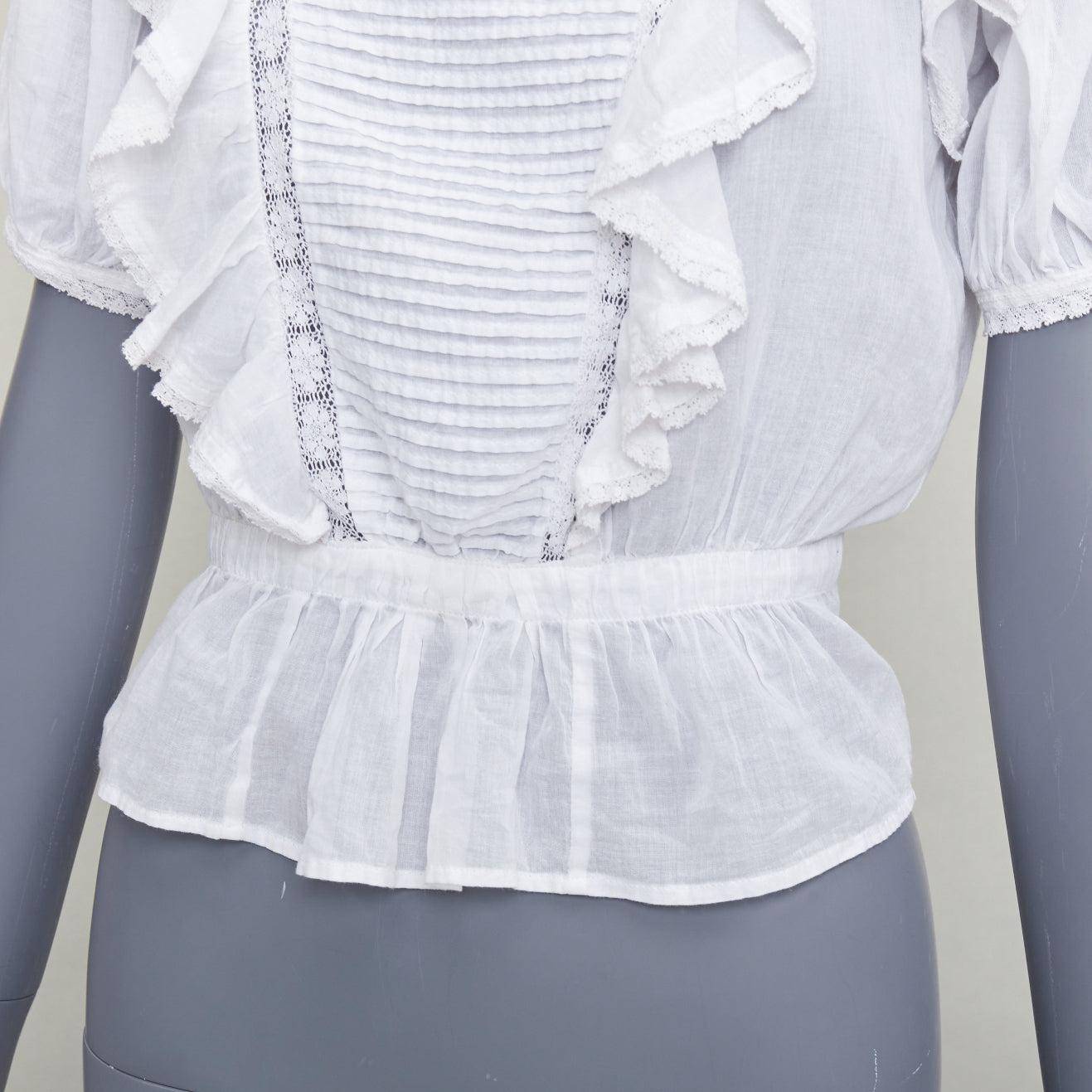 ISABEL MARANT Dentelle coton blanc dentelle garniture boho ruffle peasant top FR36 S en vente 4