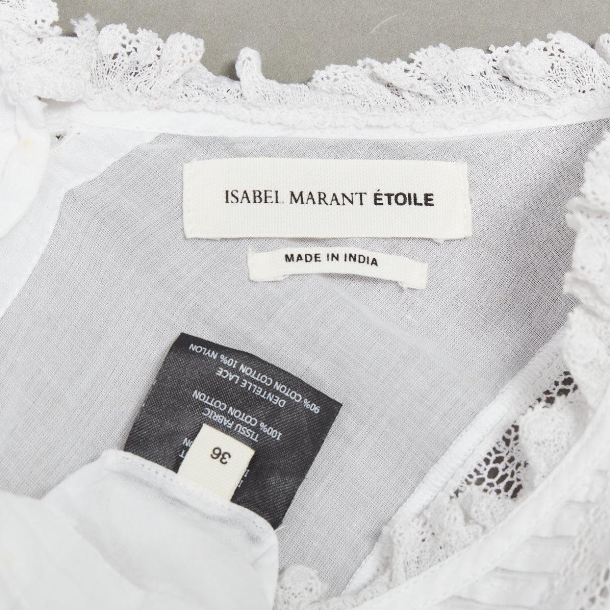 ISABEL MARANT Dentelle coton blanc dentelle garniture boho ruffle peasant top FR36 S en vente 5