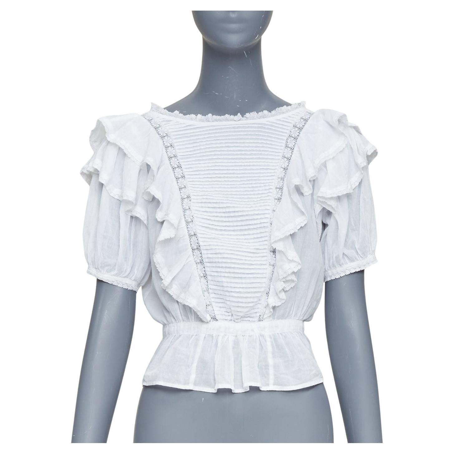 ISABEL MARANT Dentelle white cotton lace trim boho ruffle peasant top FR36 S