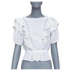 ISABEL MARANT Dentelle white cotton lace trim boho ruffle peasant top FR36 S