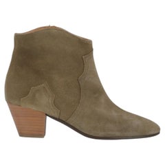 Isabel Marant Dicker Taupe Grey Suede Leather Western Ankle Boots Bootie 39