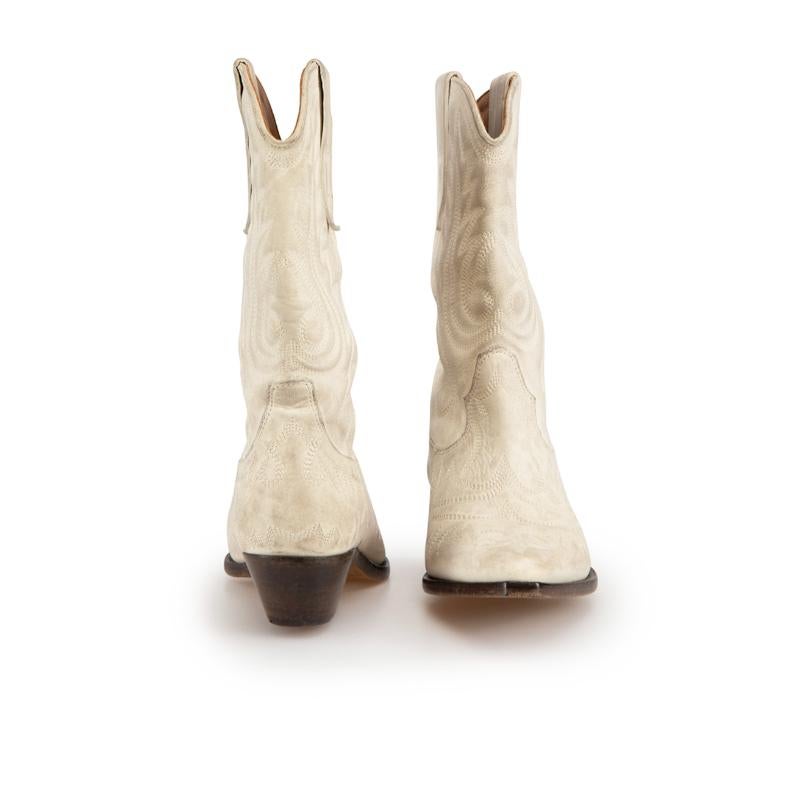 Isabel Marant Bottes de cowboy brodées en cuir écru effet vieilli, taille EU 36 Excellent état - En vente à London, GB