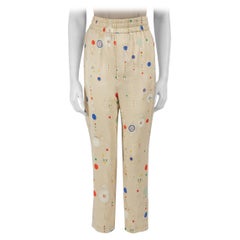 Isabel Marant Ecru Silk Abstract Slim Trousers Size XS