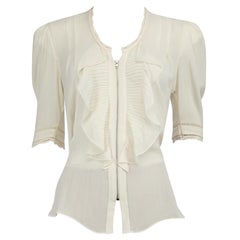 Isabel Marant Ecru Silk Ruffle Trimmed Top Size L