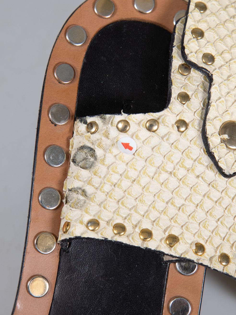Isabel Marant Ecru Snakeskin Stud Jaeryn Sandals Size IT 38 5