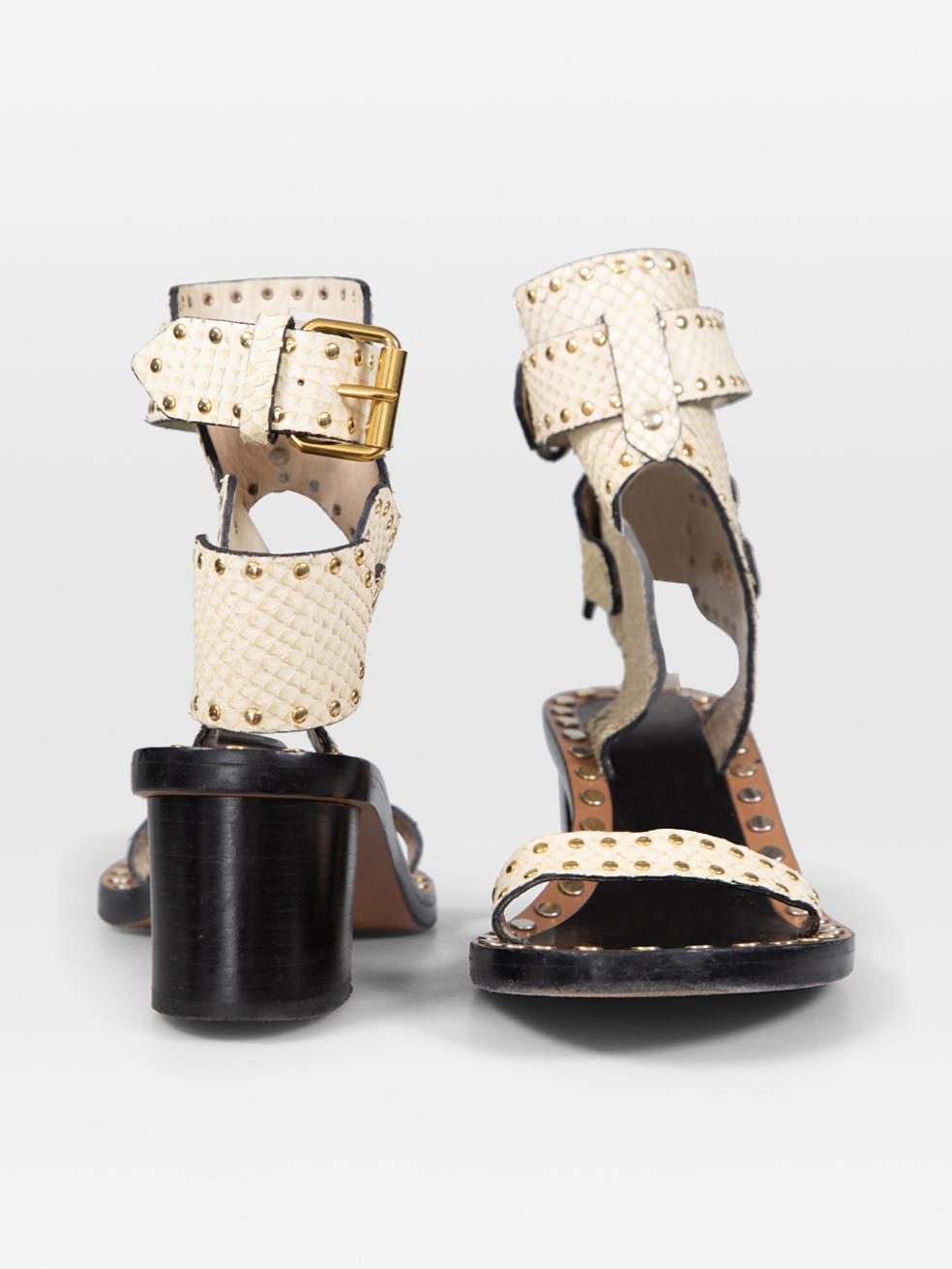 Beige Isabel Marant Ecru Snakeskin Stud Jaeryn Sandals Size IT 38