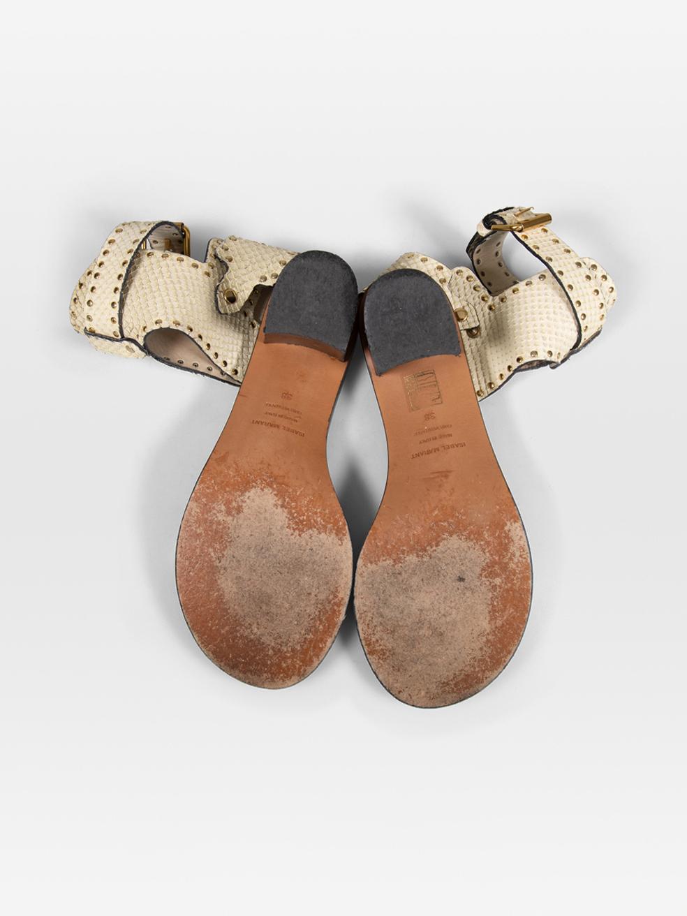 Isabel Marant Ecru Snakeskin Stud Jaeryn Sandals Size IT 38 In Good Condition In London, GB