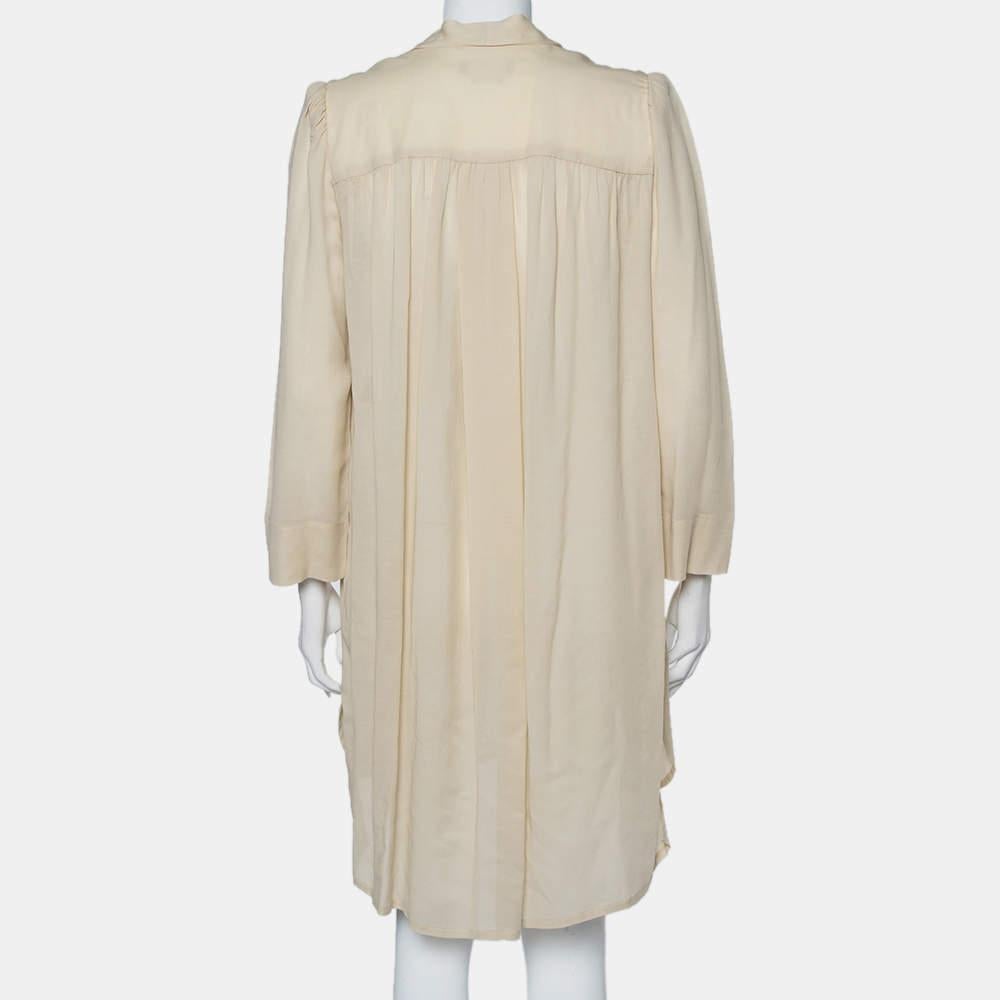 Beige Isabel Marant Ecru Voile Button Front Rivera Shift Dress M