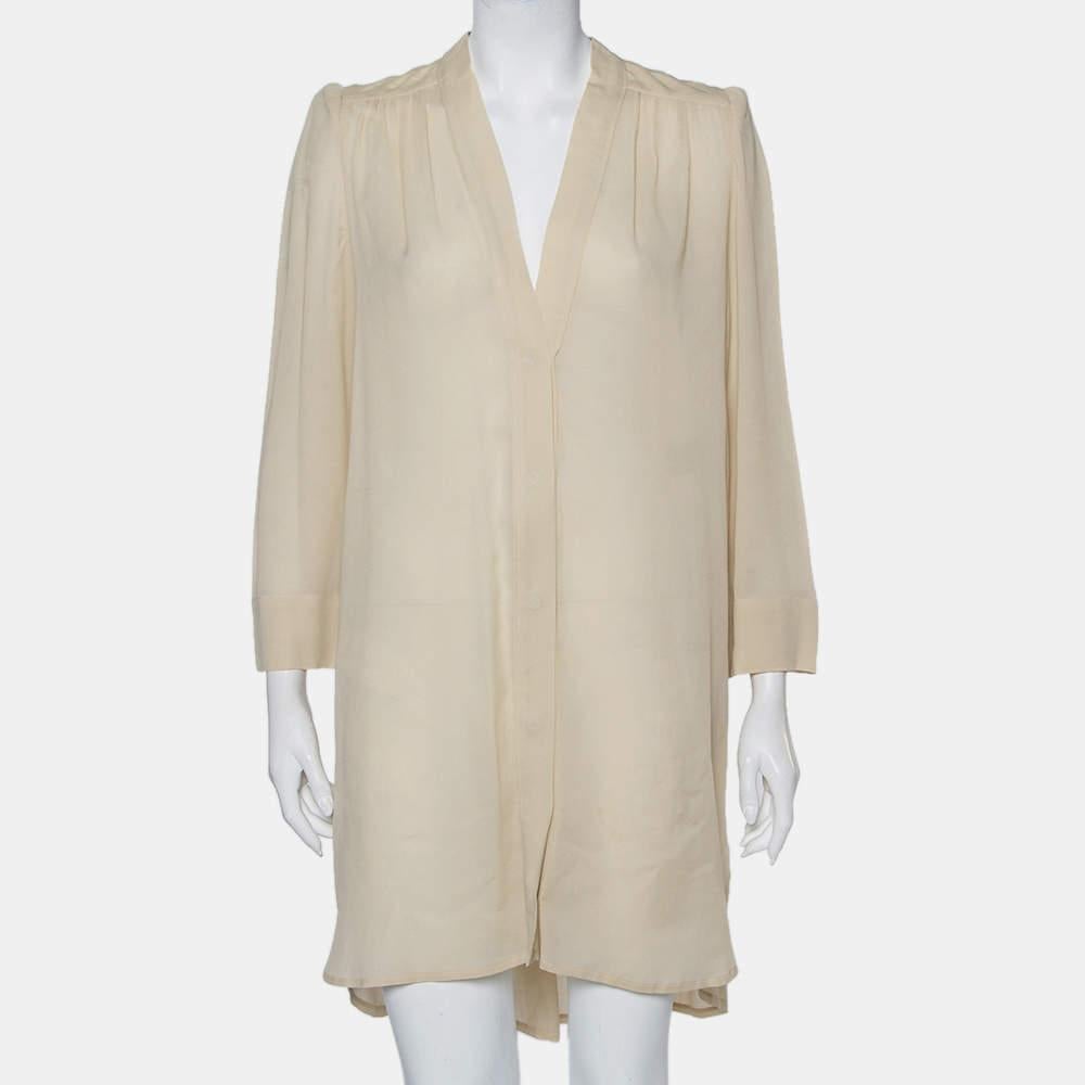 Isabel Marant Ecru Voile Button Front Rivera Shift Dress M In Good Condition In Dubai, Al Qouz 2