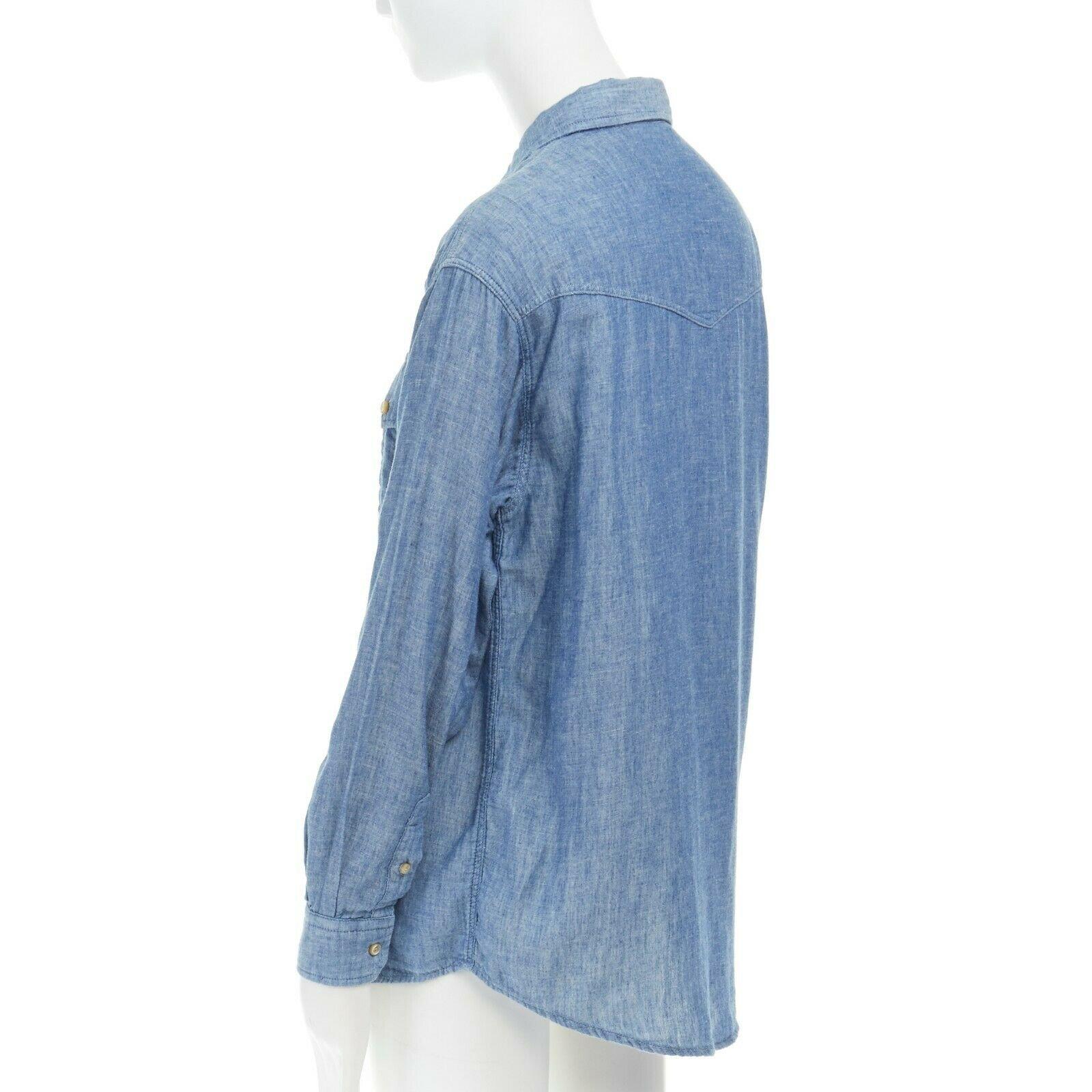 Blue ISABEL MARANT ETOILE 100% cotton light chambray dual breast pocket shirt FR36