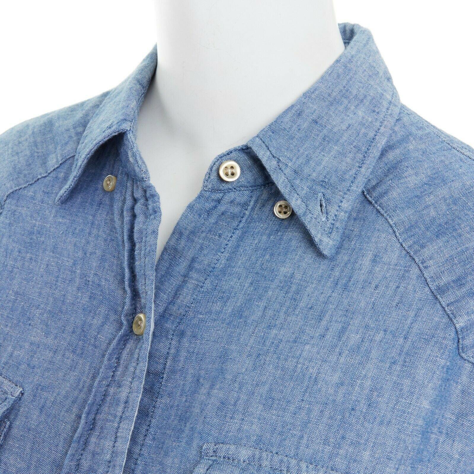 ISABEL MARANT ETOILE 100% cotton light chambray dual breast pocket shirt FR36 1