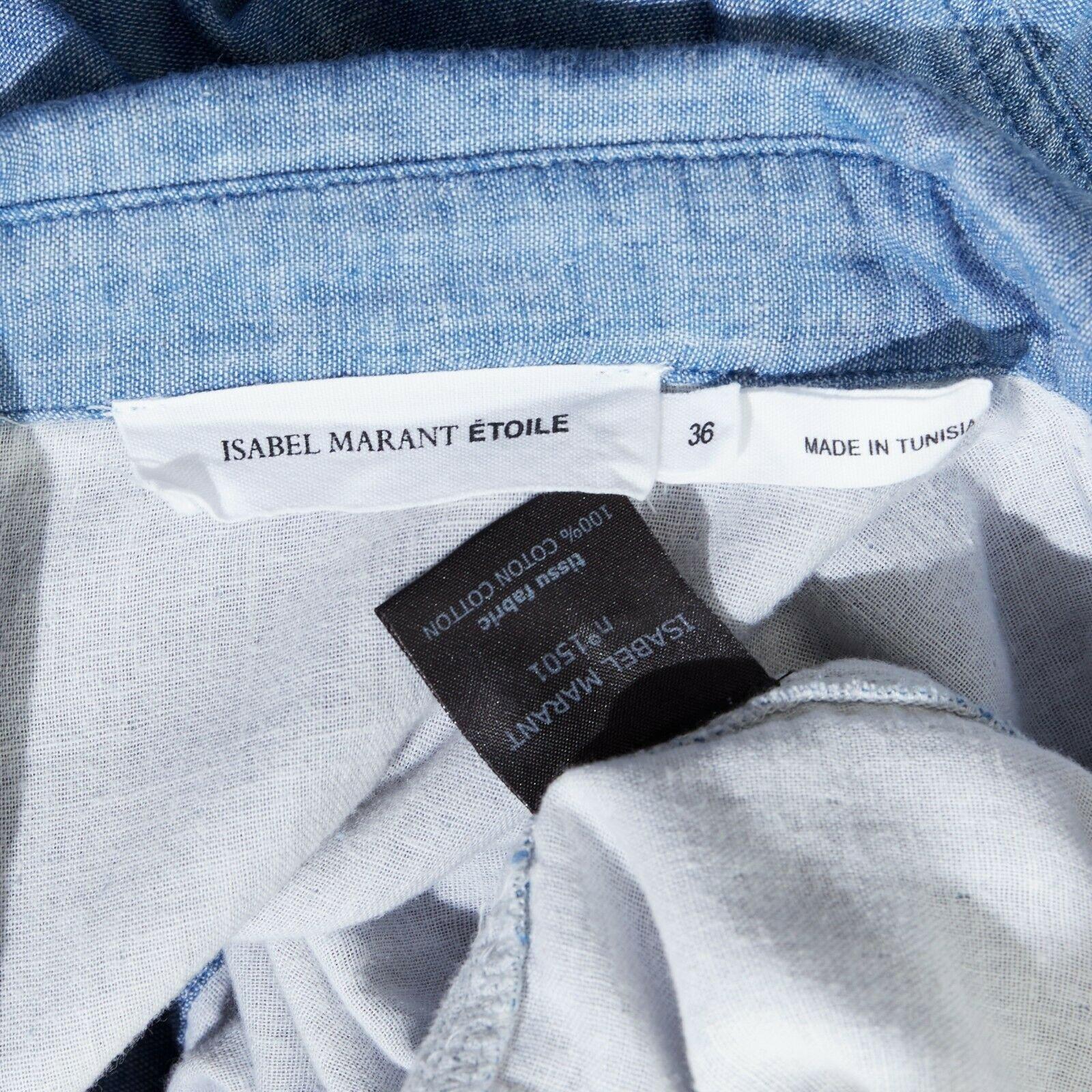 ISABEL MARANT ETOILE 100% cotton light chambray dual breast pocket shirt FR36 3