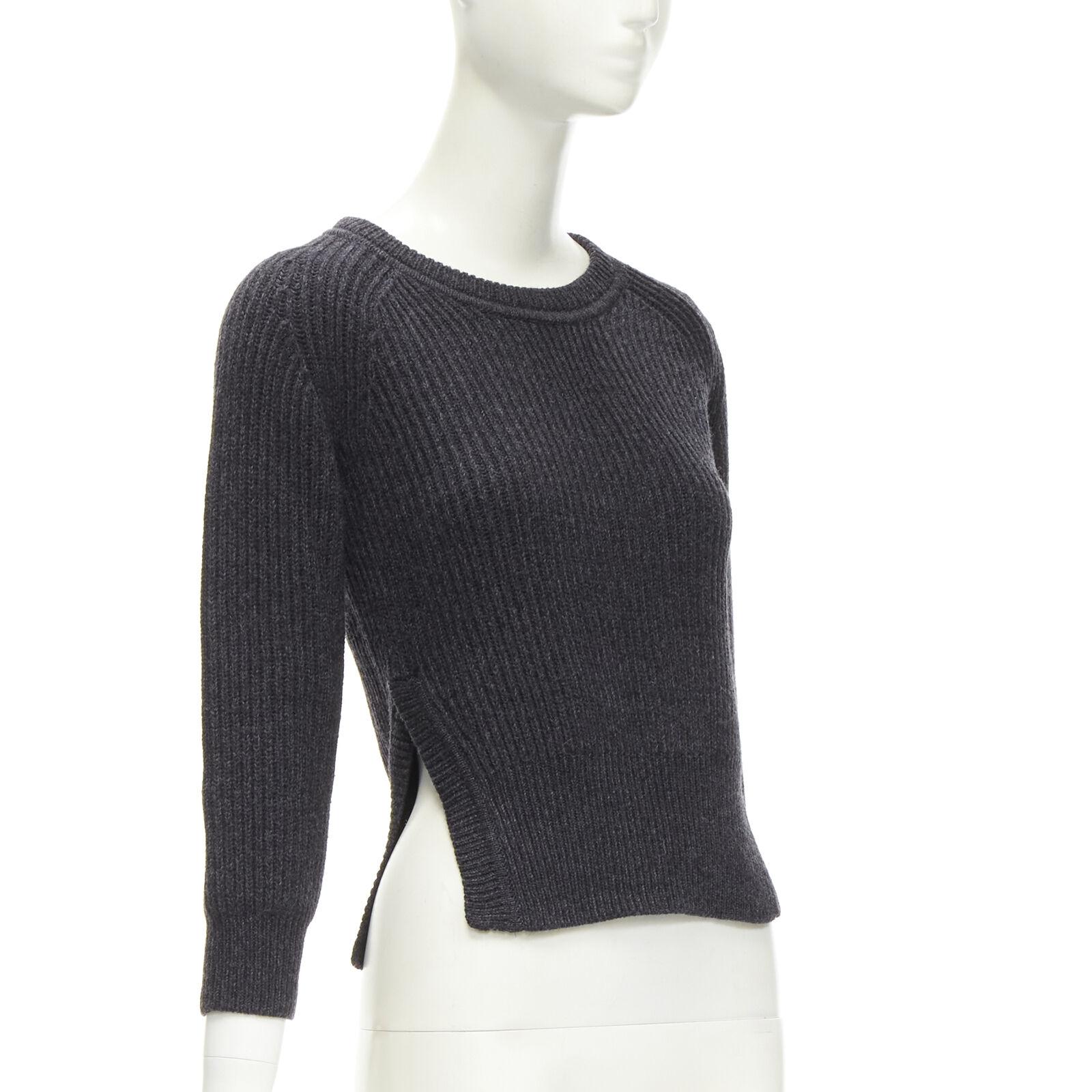 Black ISABEL MARANT ETOILE 100% wool dark grey side slits ribbed sweater FR36 S