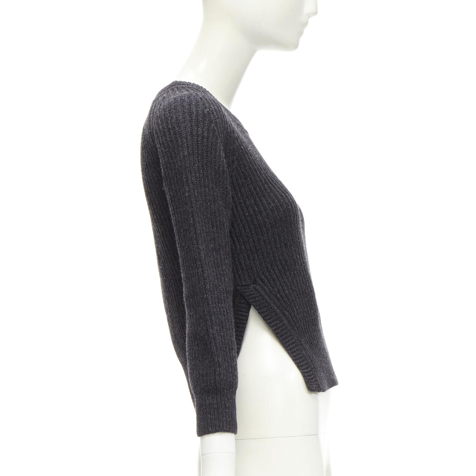 Women's ISABEL MARANT ETOILE 100% wool dark grey side slits ribbed sweater FR36 S